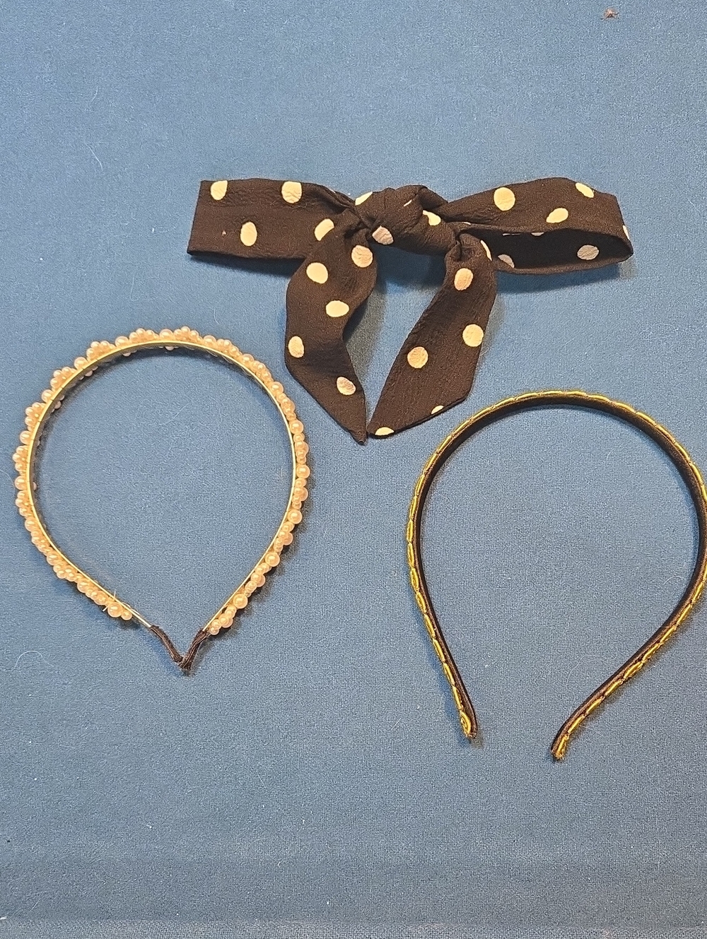Womens 3-Pack Brown & Gold Headband Set with Polka Dot Bow
